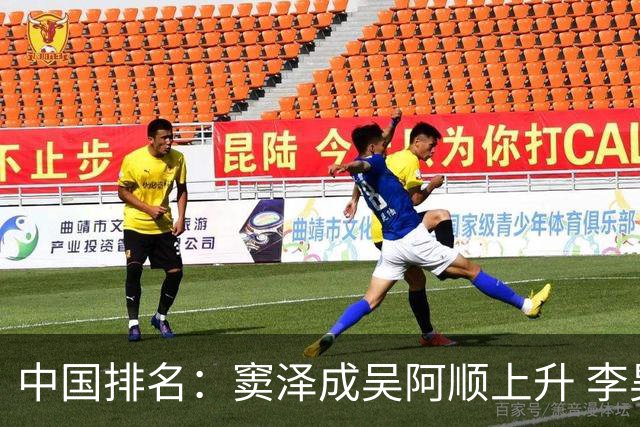 中国排名：窦泽成吴阿顺上升 李昊桐处于100边缘